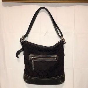 COACH - Shoulder Bag - Black Canvas & Leather - W/ adjustable strap - Crossbody